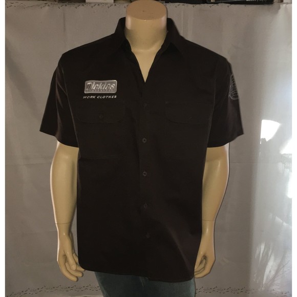 DICKIES Utility Shirt Brown Button Front Relaxed Fit 100% Cotton NEW OLD STOCK - Picture 1 of 10